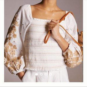 NWOT by Anthropologie Smocked Embroidered Top